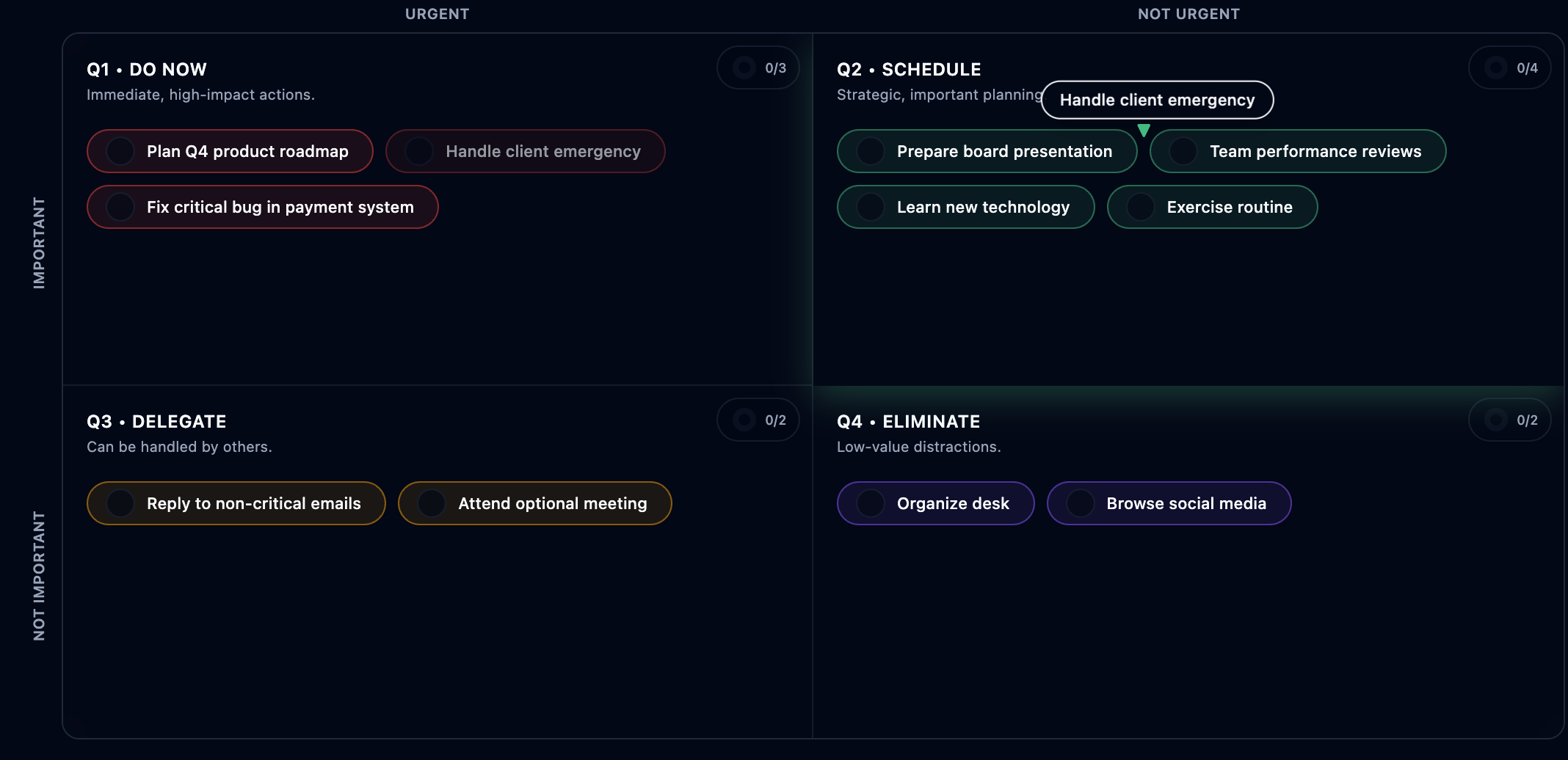 Drag and drop interface demonstration